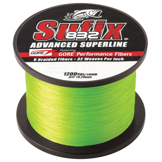 Sufix 832 Advanced Superline Braid  20lb  Neon Lime  1200 yds 660320L