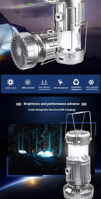Portable Outdoor Solar LED Lights Waterproof Lantern with Fan
